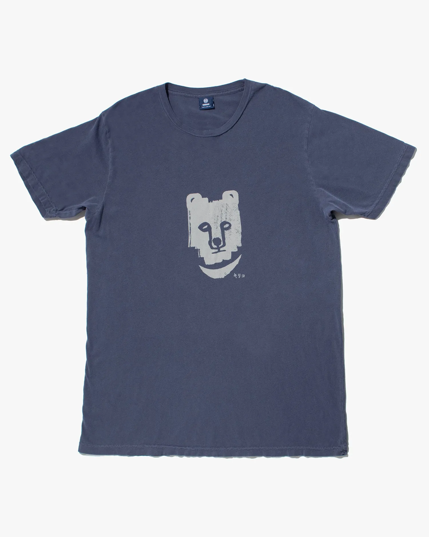 Kiriko Original Tee, 6oz Cotton, Printed Kuma, Semamori Embroidery, Navy sold by Kiriko