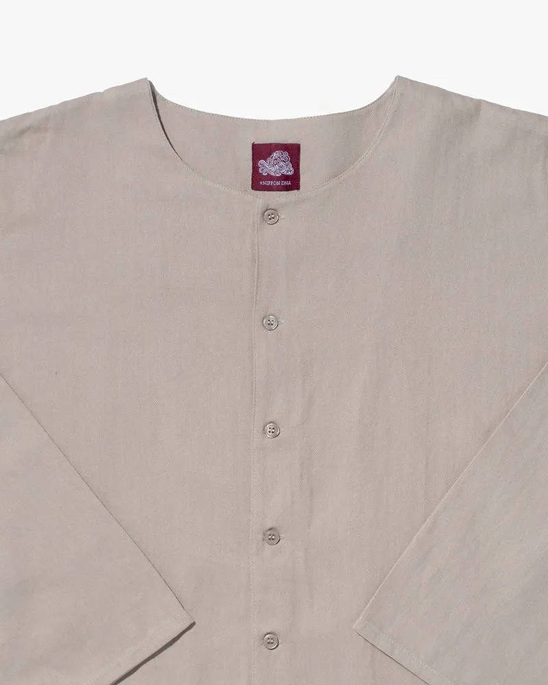 Wa-Modern, Herringbone Button Down Tunic Shirt, Bone sold by Kiriko product image thumbnail 2