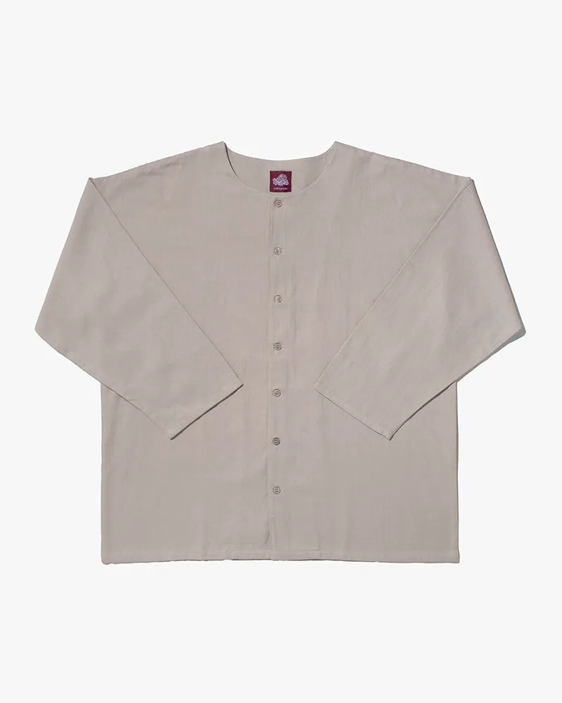 Wa-Modern, Herringbone Button Down Tunic Shirt, Bone sold by Kiriko