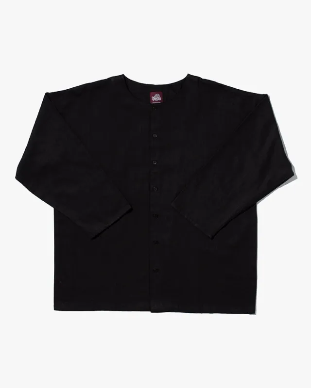 Wa-Modern, Herringbone Button Down Tunic Shirt, Black sold by Kiriko