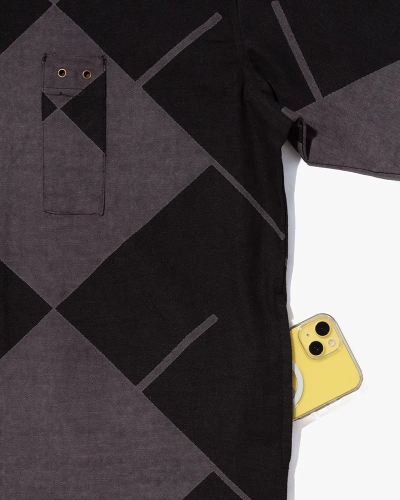 Wa-Modern, Button Down Tunic Shirt, Dark Purple with Black Manji sold by Kiriko product image thumbnail 5