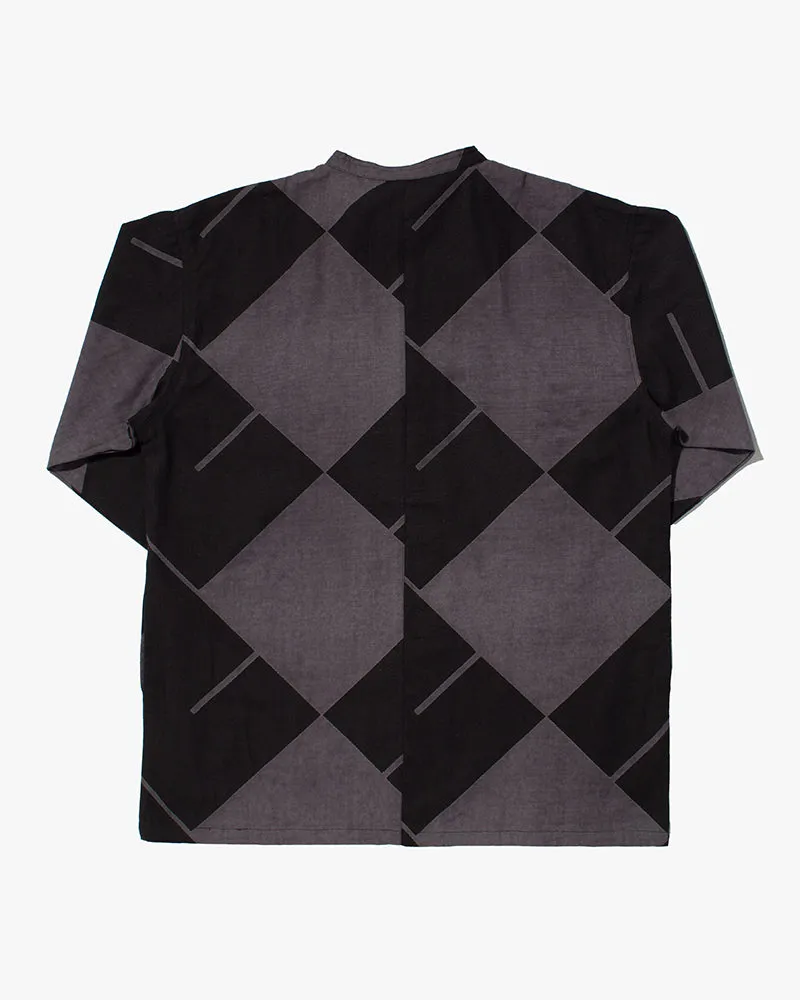 Wa-Modern, Button Down Tunic Shirt, Dark Purple with Black Manji sold by Kiriko product image thumbnail 3