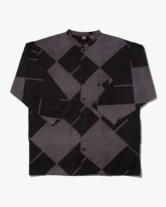 Wa-Modern, Button Down Tunic Shirt, Dark Purple with Black Manji sold by Kiriko