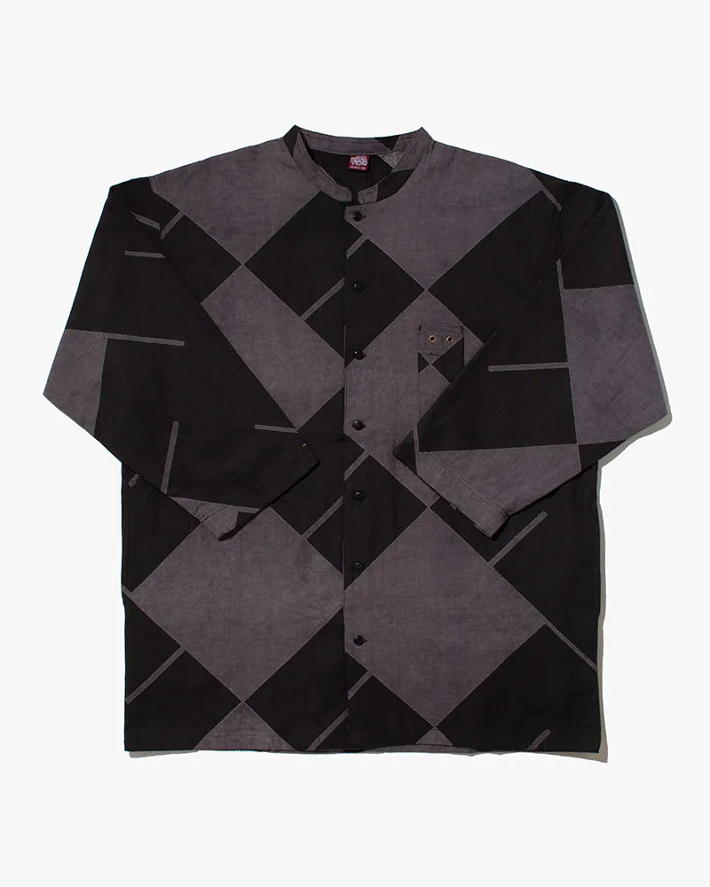 Wa-Modern, Button Down Tunic Shirt, Dark Purple with Black Manji sold by Kiriko