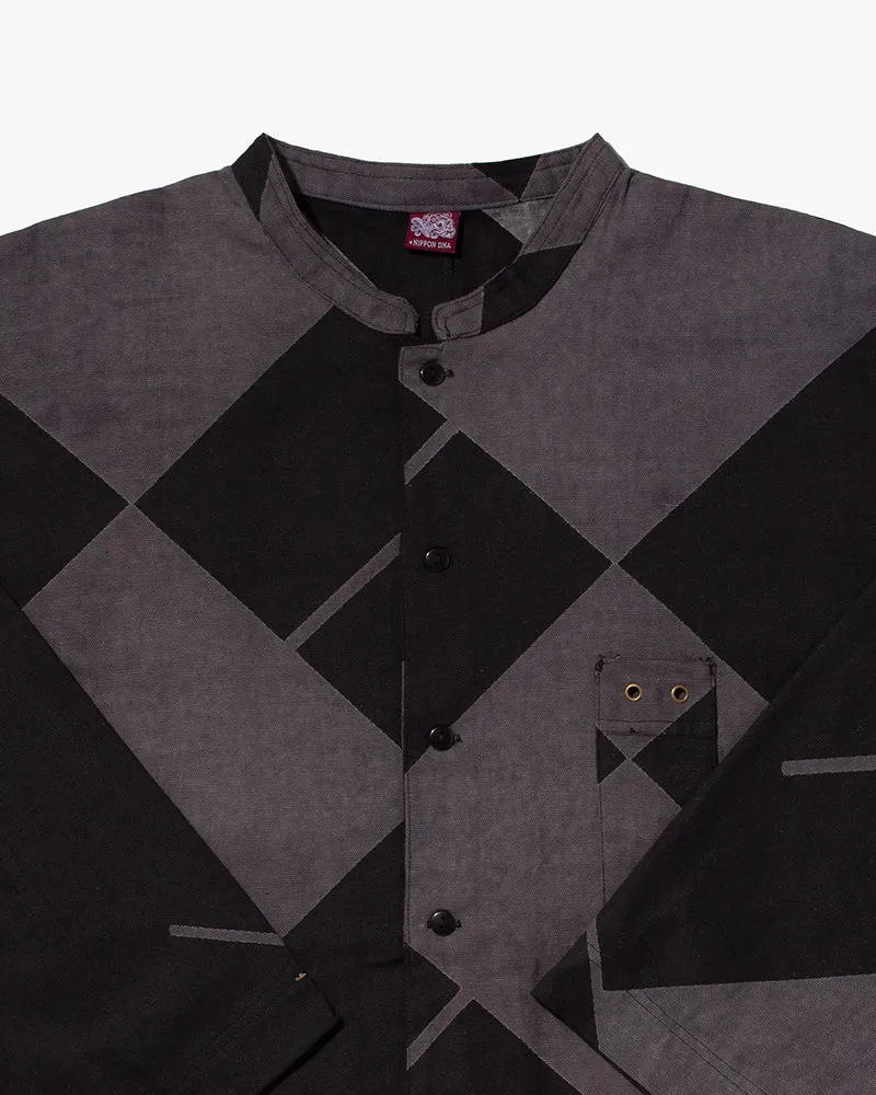 Wa-Modern, Button Down Tunic Shirt, Dark Purple with Black Manji sold by Kiriko product image thumbnail 2