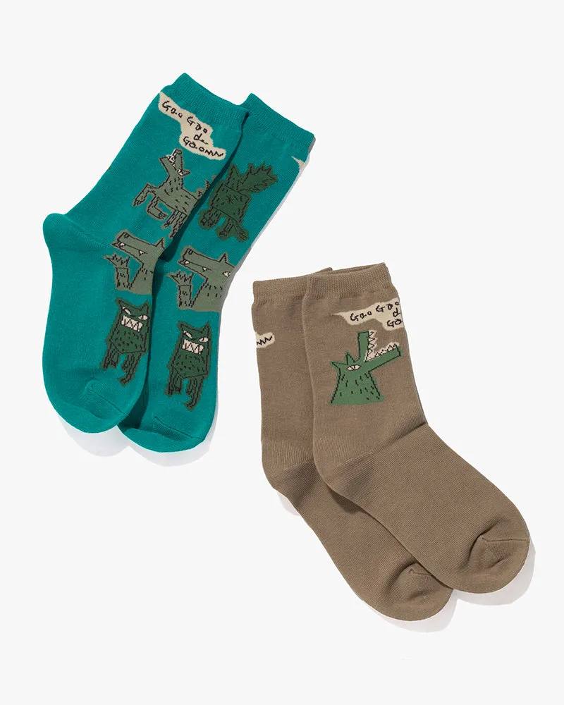 Socks, Bisque, CDF Etendue, Set of Two Pairs, Green Wolf sold by Kiriko product image thumbnail 2