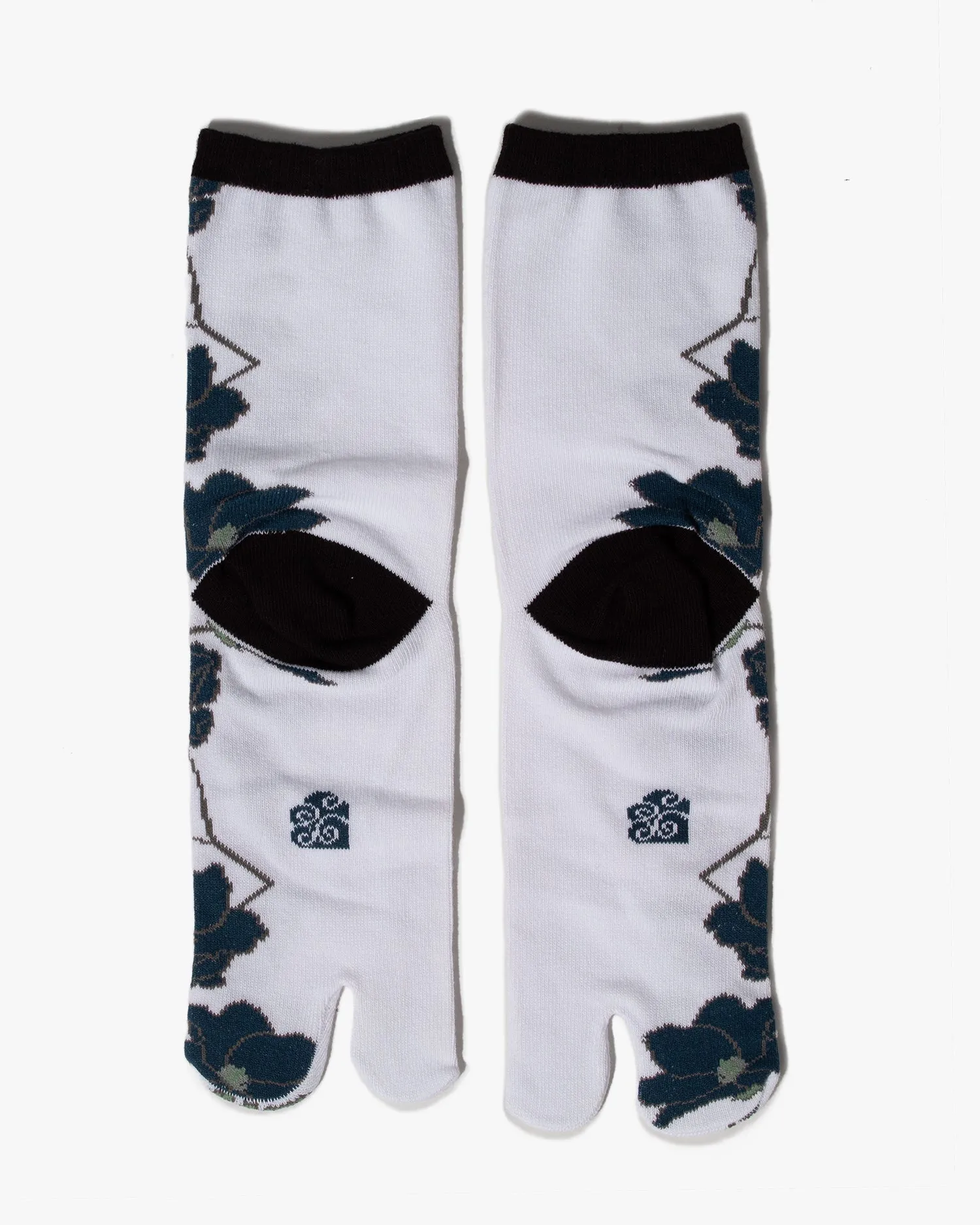Wa Modern, Tabi Socks, Crew, White with Navy Magnolia (S/M) sold by Kiriko product image thumbnail 4