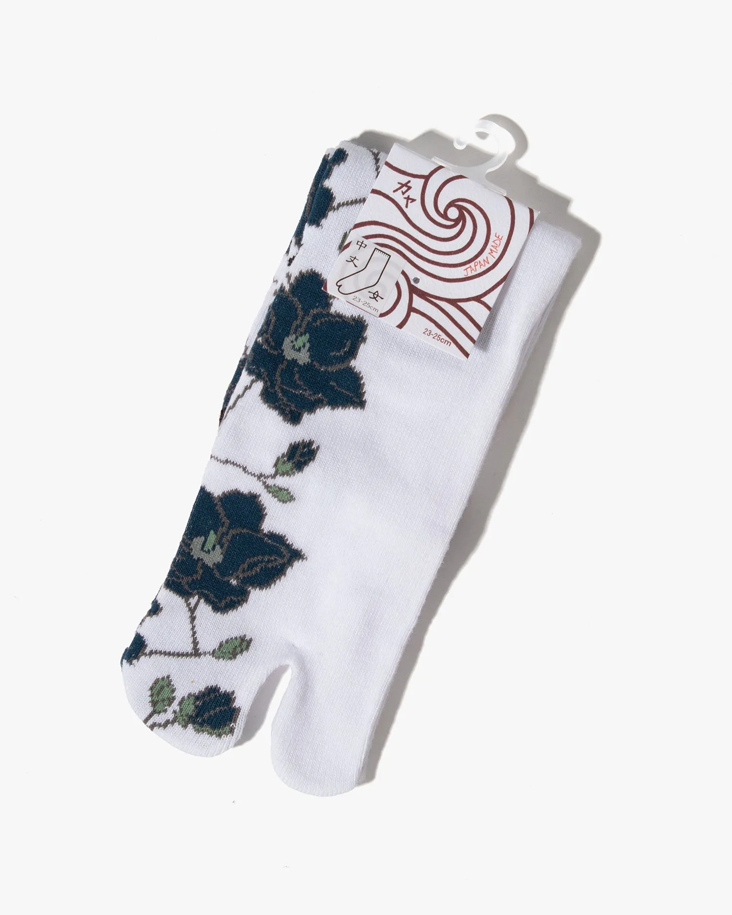 Wa Modern, Tabi Socks, Crew, White with Navy Magnolia (S/M) sold by Kiriko