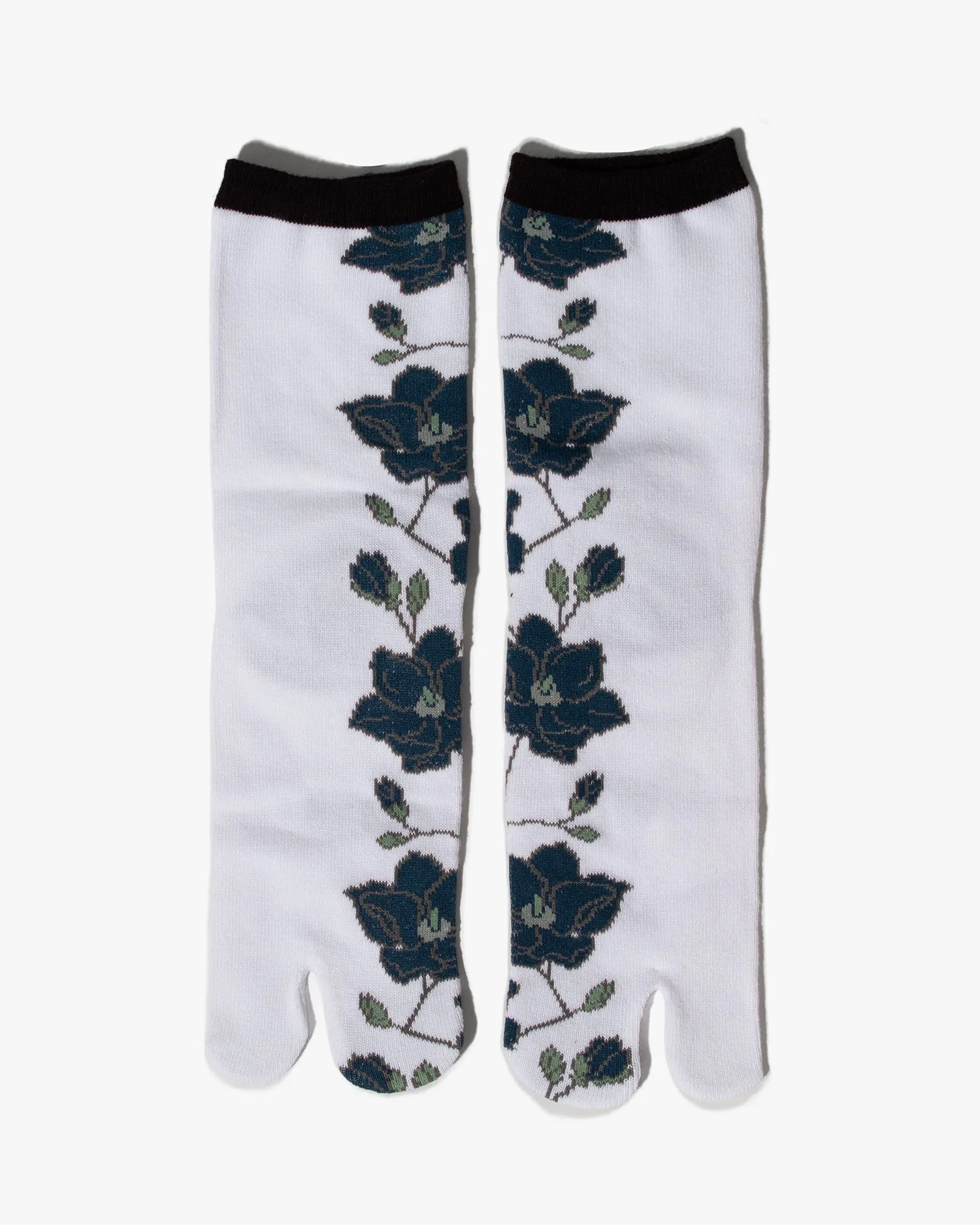 Wa Modern, Tabi Socks, Crew, White with Navy Magnolia (S/M) sold by Kiriko product image thumbnail 3
