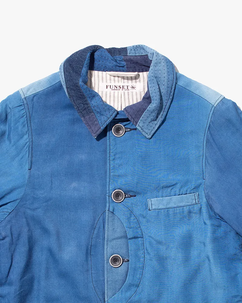 Japanese Repro Chore Coat, Funset, Patchwork Denim with Sashiko Collar - S sold by Kiriko product image thumbnail 2