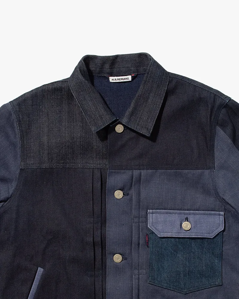 Japanese Repro Type I Trucker Jacket, HR Remake, Patchwork Dark Denim - S sold by Kiriko