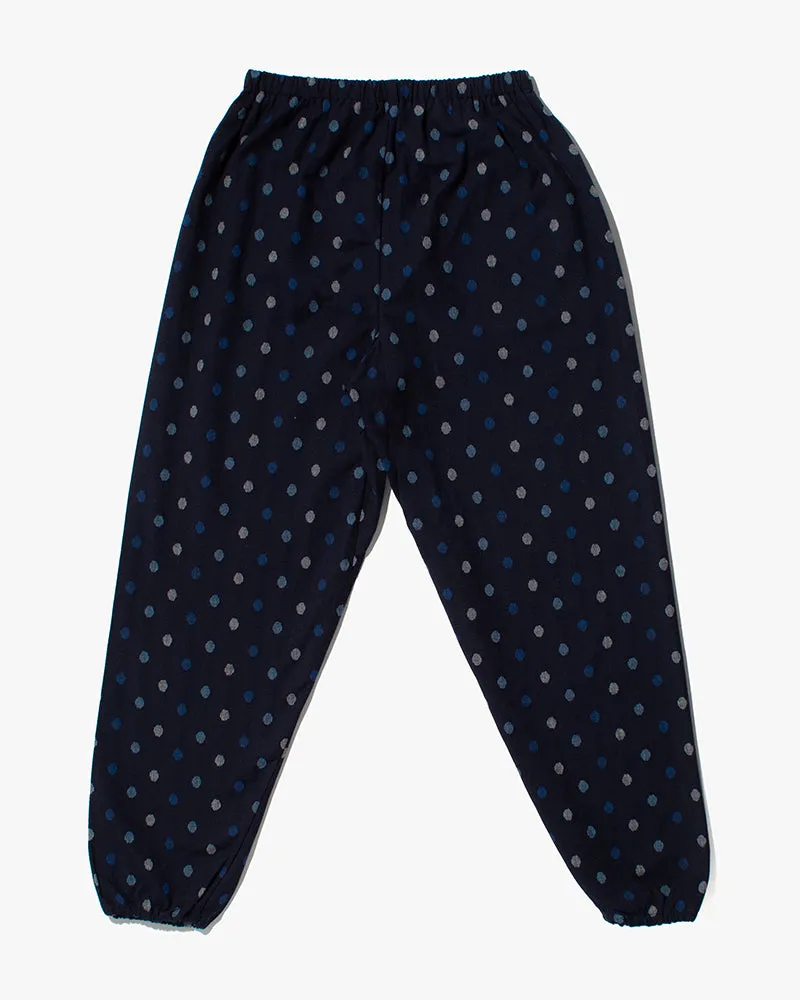 Monpe Pants, Women's, Indigo with Multi-Blue Polka Dots sold by Kiriko