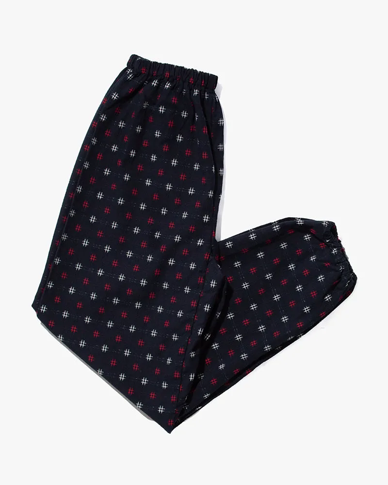 Monpe Pants, Women's, Indigo with Red and White Igeta sold by Kiriko product image thumbnail 3