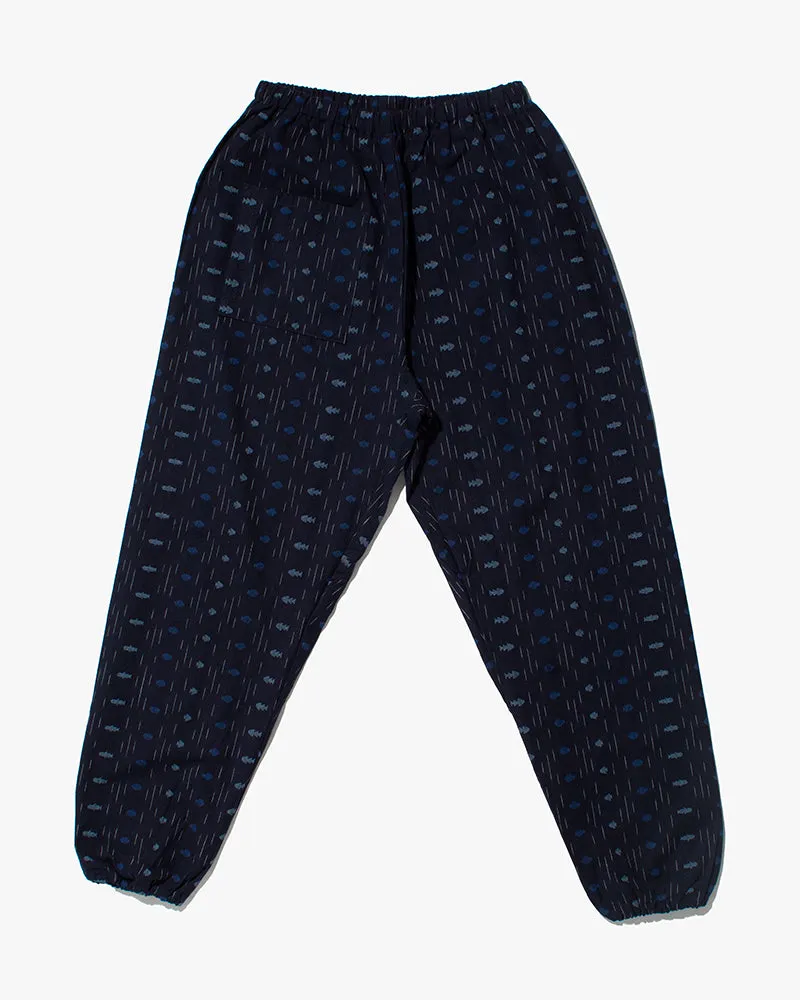 Monpe Pants, Women's, Indigo with Shades of Blue with Fish and Faded Shima sold by Kiriko product image thumbnail 2