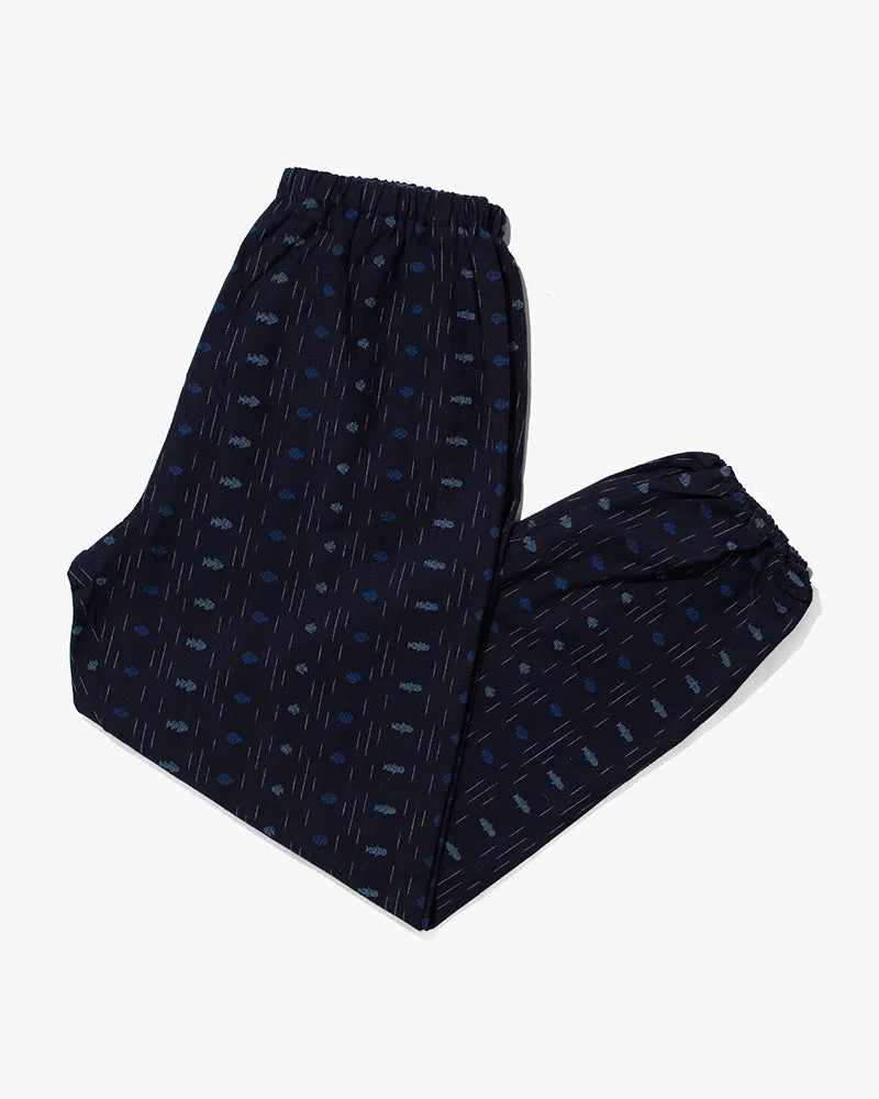 Monpe Pants, Women's, Indigo with Shades of Blue with Fish and Faded Shima sold by Kiriko product image thumbnail 3