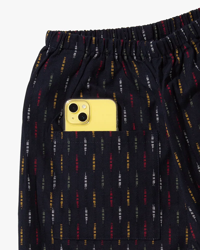 Monpe Pants, Women's, Indigo with Faded Multi Colored Block Shima sold by Kiriko product image thumbnail 4