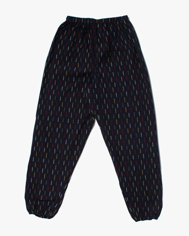 Monpe Pants, Women's, Indigo with Faded Multi Colored Block Shima sold by Kiriko