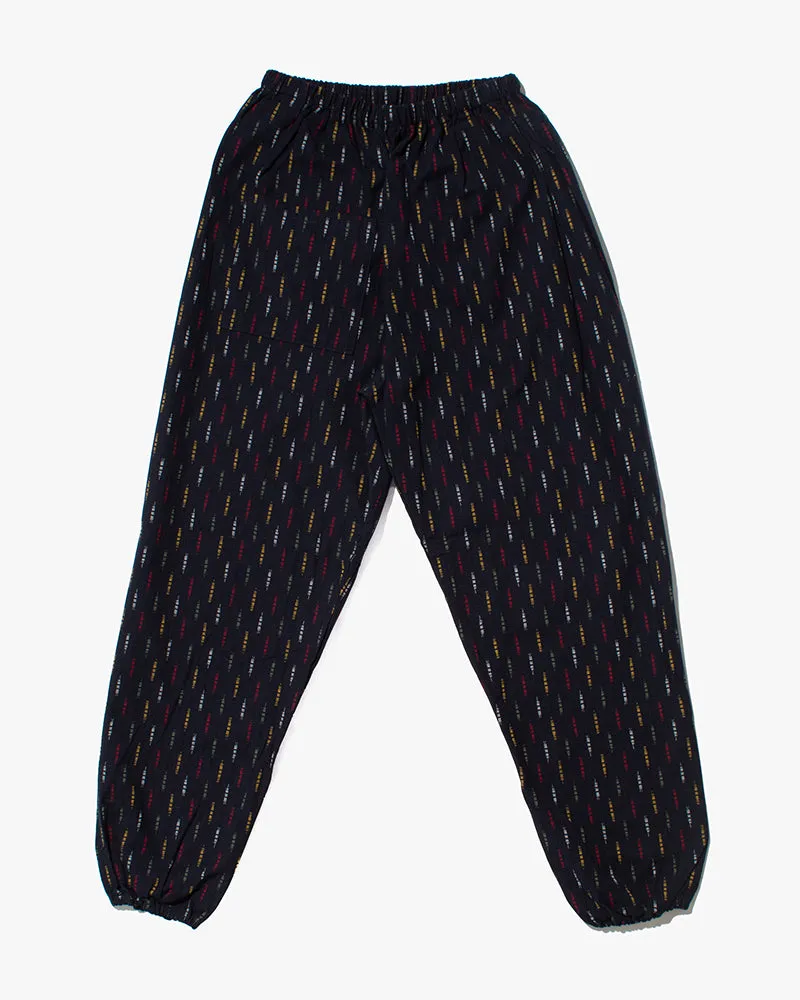 Monpe Pants, Women's, Indigo with Faded Multi Colored Block Shima sold by Kiriko product image thumbnail 2