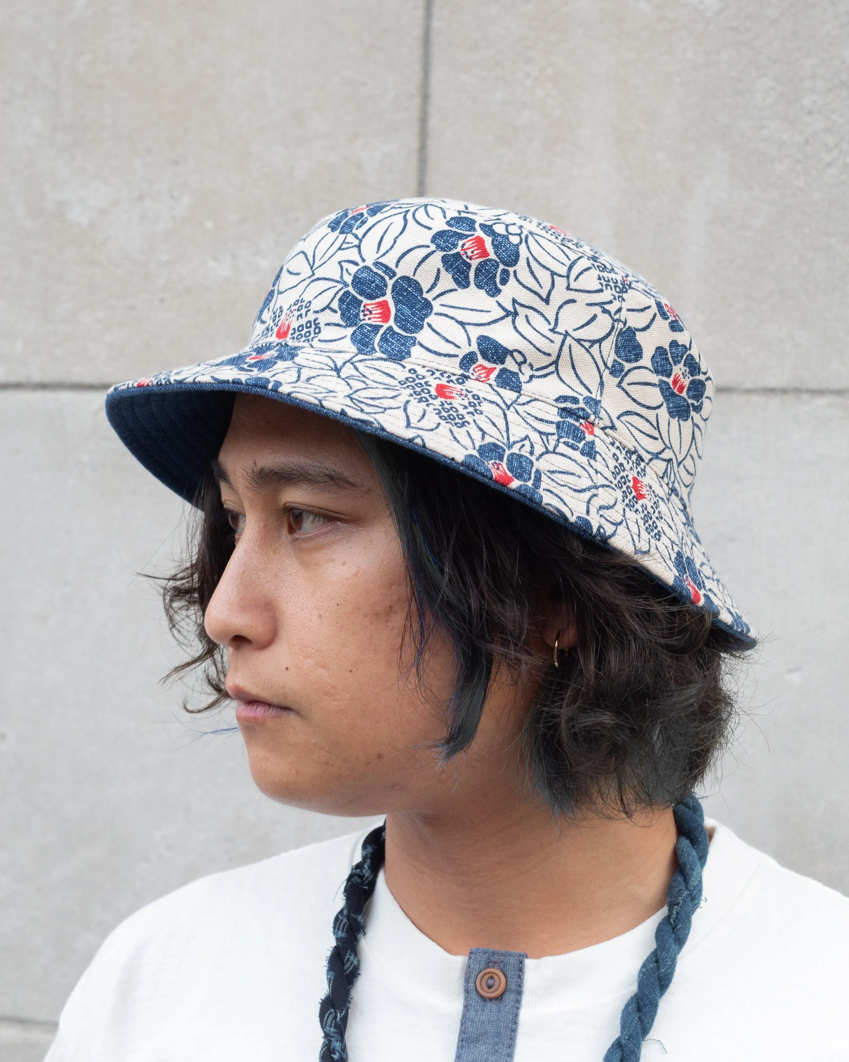Kiriko Original Bucket Hat, Reversible, Cream Tsubaki Denim sold by Kiriko