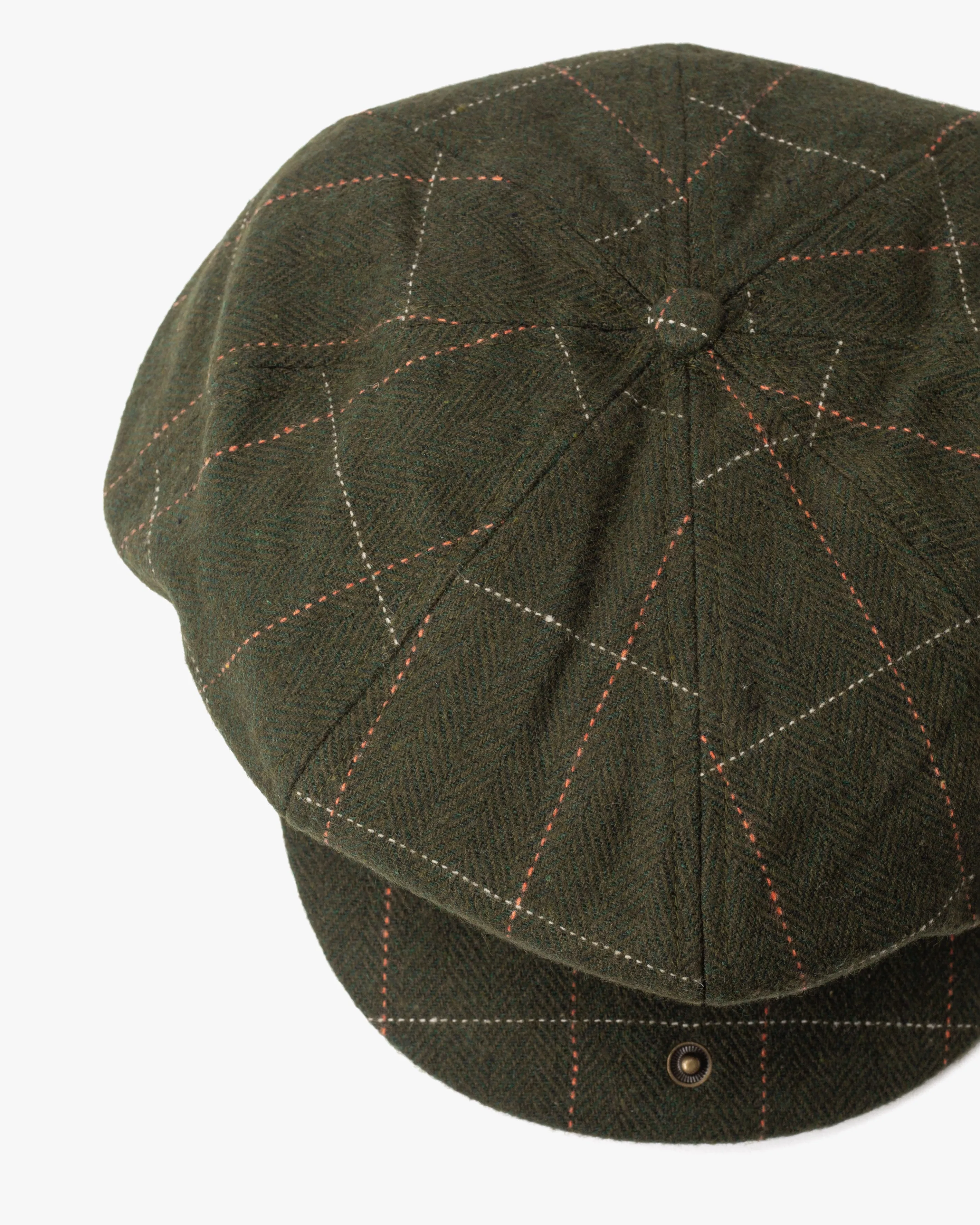 Newsboy Cap, Brixton, Brood, Green and Orange Herringbone Plaid sold by Kiriko product image thumbnail 4