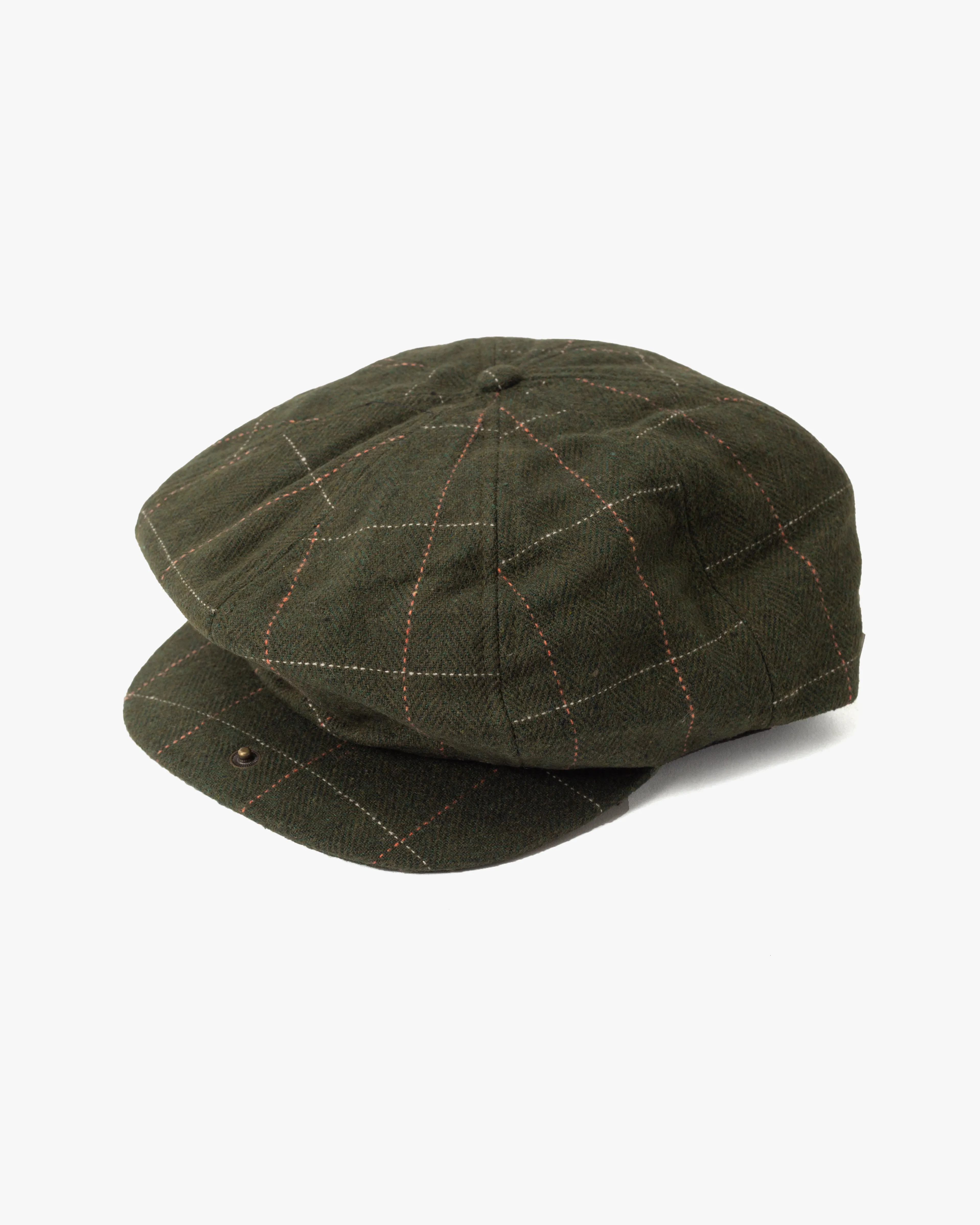 Newsboy Cap, Brixton, Brood, Green and Orange Herringbone Plaid sold by Kiriko