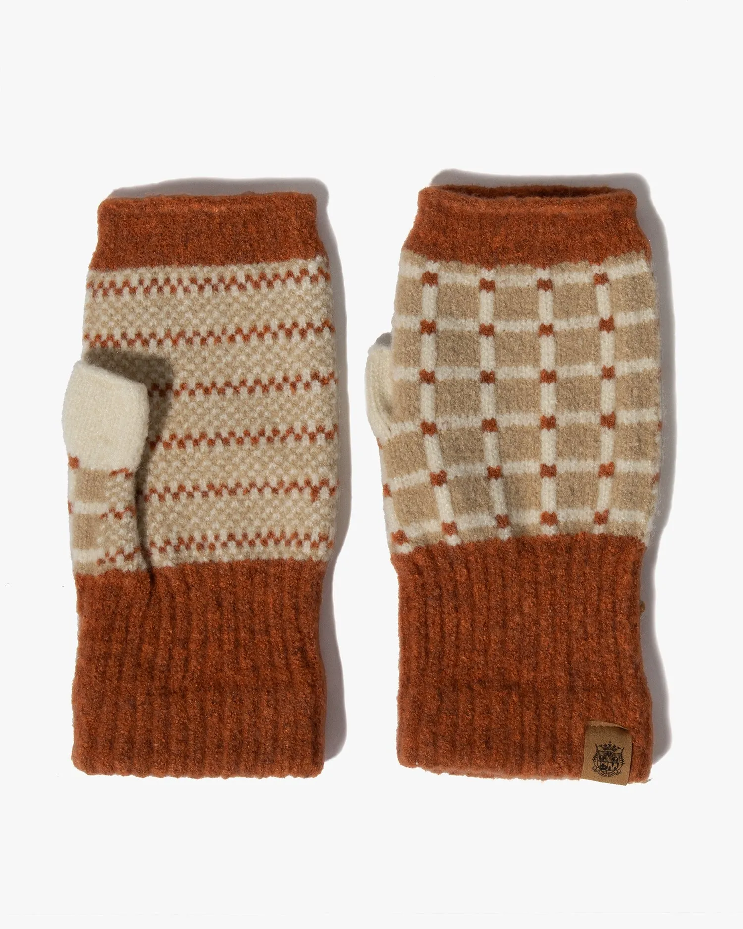 Gloves, Bisque, Tehtava, Grid Beige and Brick, Fingerless sold by Kiriko