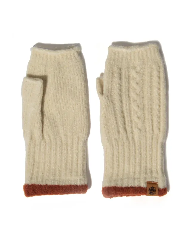 Fingerless Gloves, Bisque, Tehtava, Cable Knit Cream sold by Kiriko