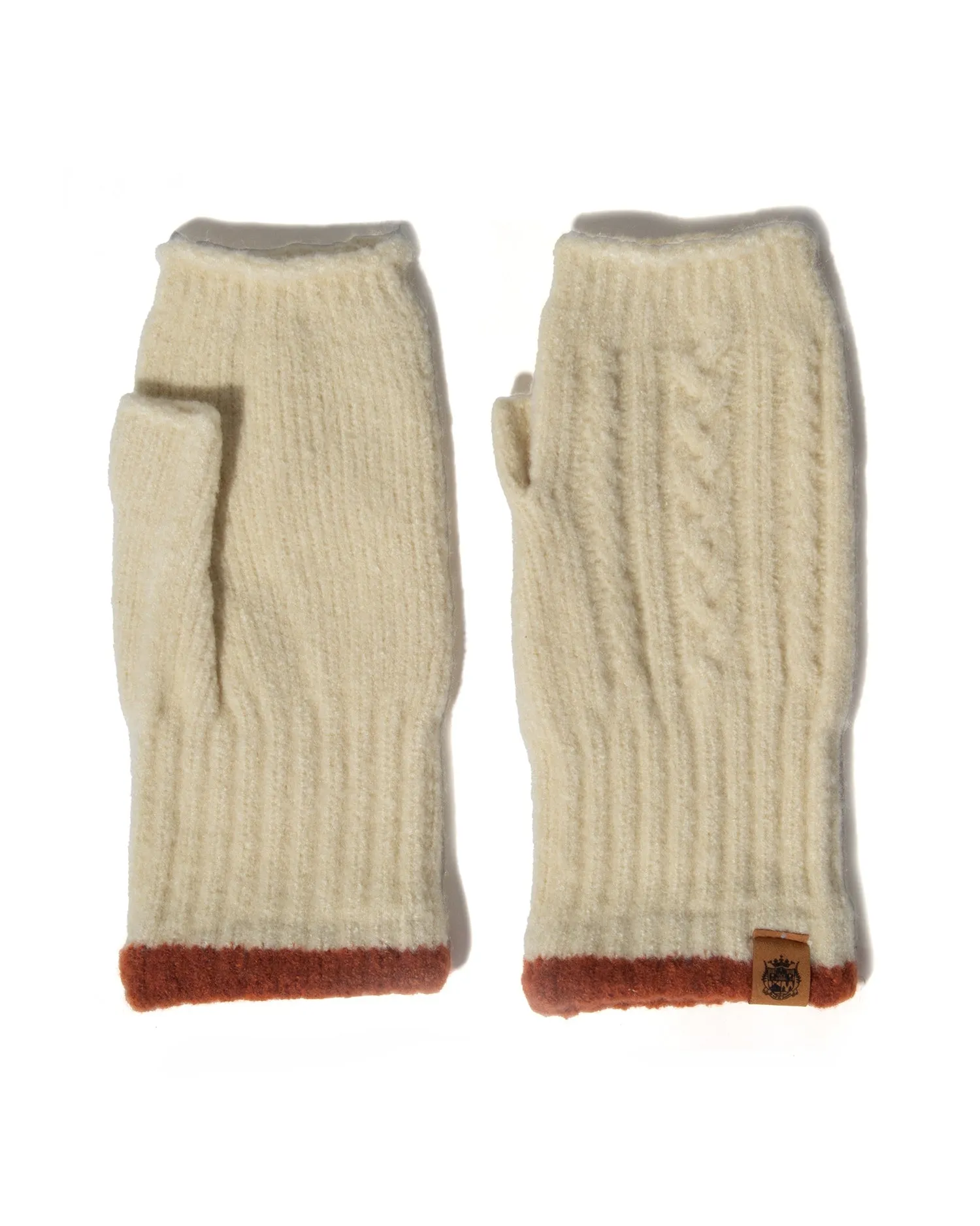 Fingerless Gloves, Bisque, Tehtava, Cable Knit Cream sold by Kiriko
