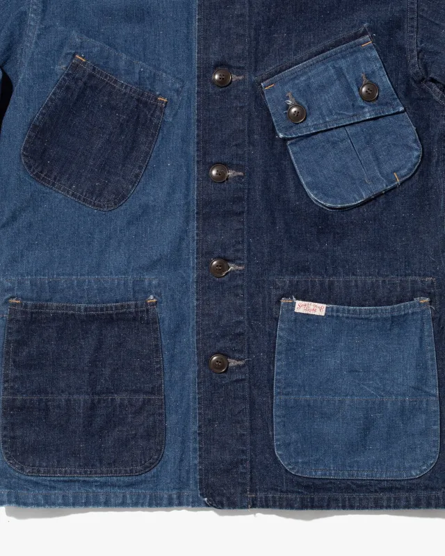 Japanese Repro Chore Coat, Sugarcane, Patchwork Denim - XS sold by Kiriko