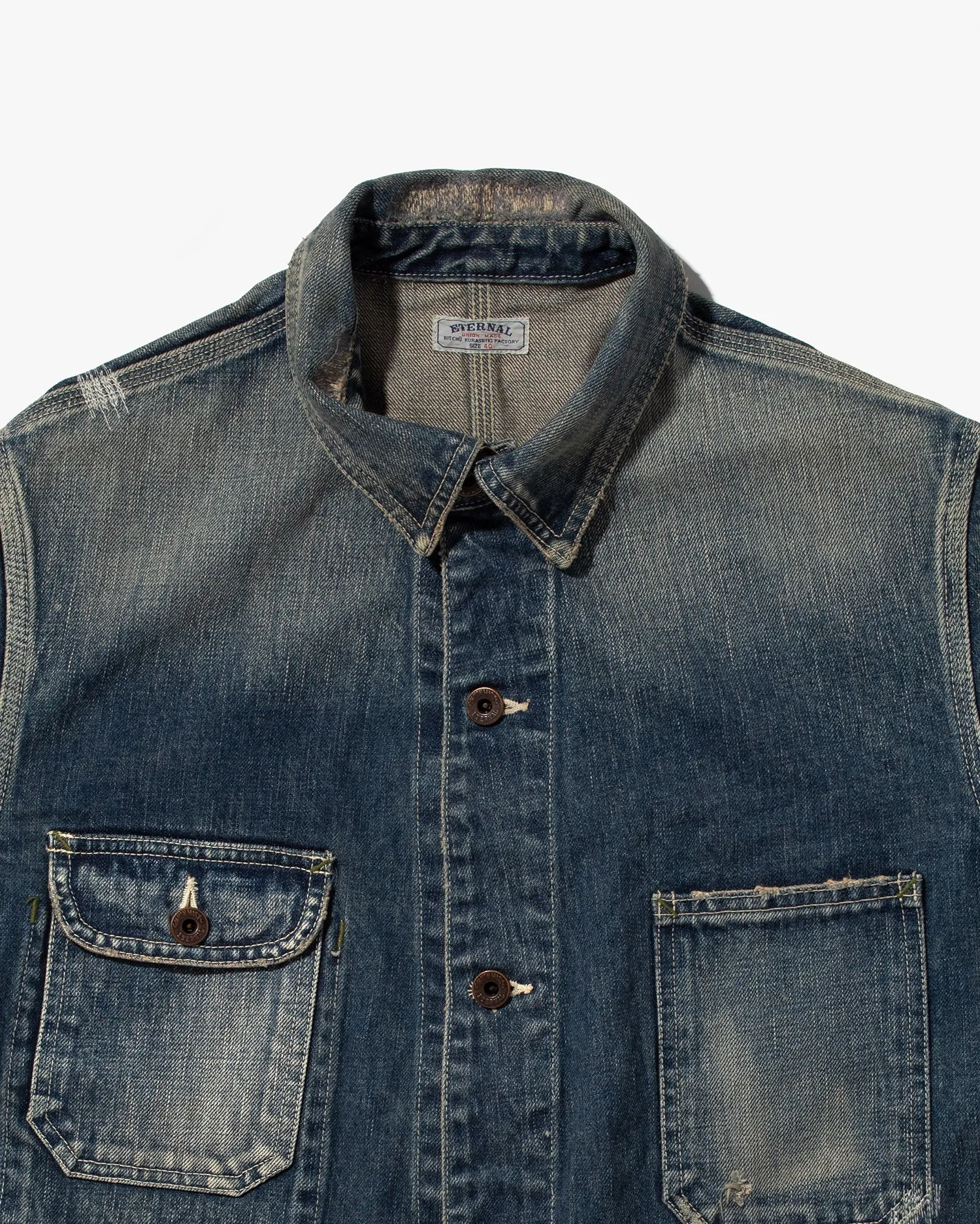 Japanese Repro Denim Chore Coat, Eternal, Distressed Detailing - L sold by Kiriko product image thumbnail 3
