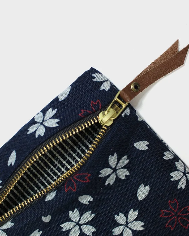 Kiriko Original Flat Zipper Pouch, Small, Dark Indigo Sakura sold by Kiriko product image thumbnail 2