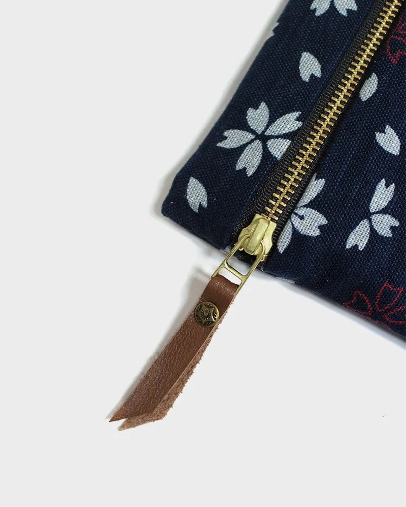 Kiriko Original Flat Zipper Pouch, Small, Dark Indigo Sakura sold by Kiriko product image thumbnail 3