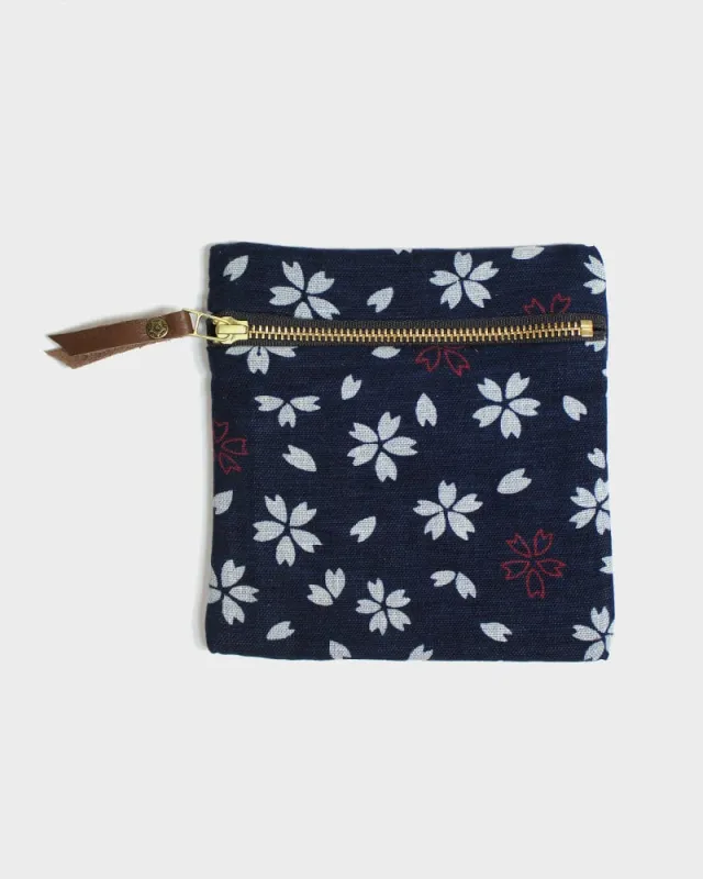 Kiriko Original Flat Zipper Pouch, Small, Dark Indigo Sakura sold by Kiriko