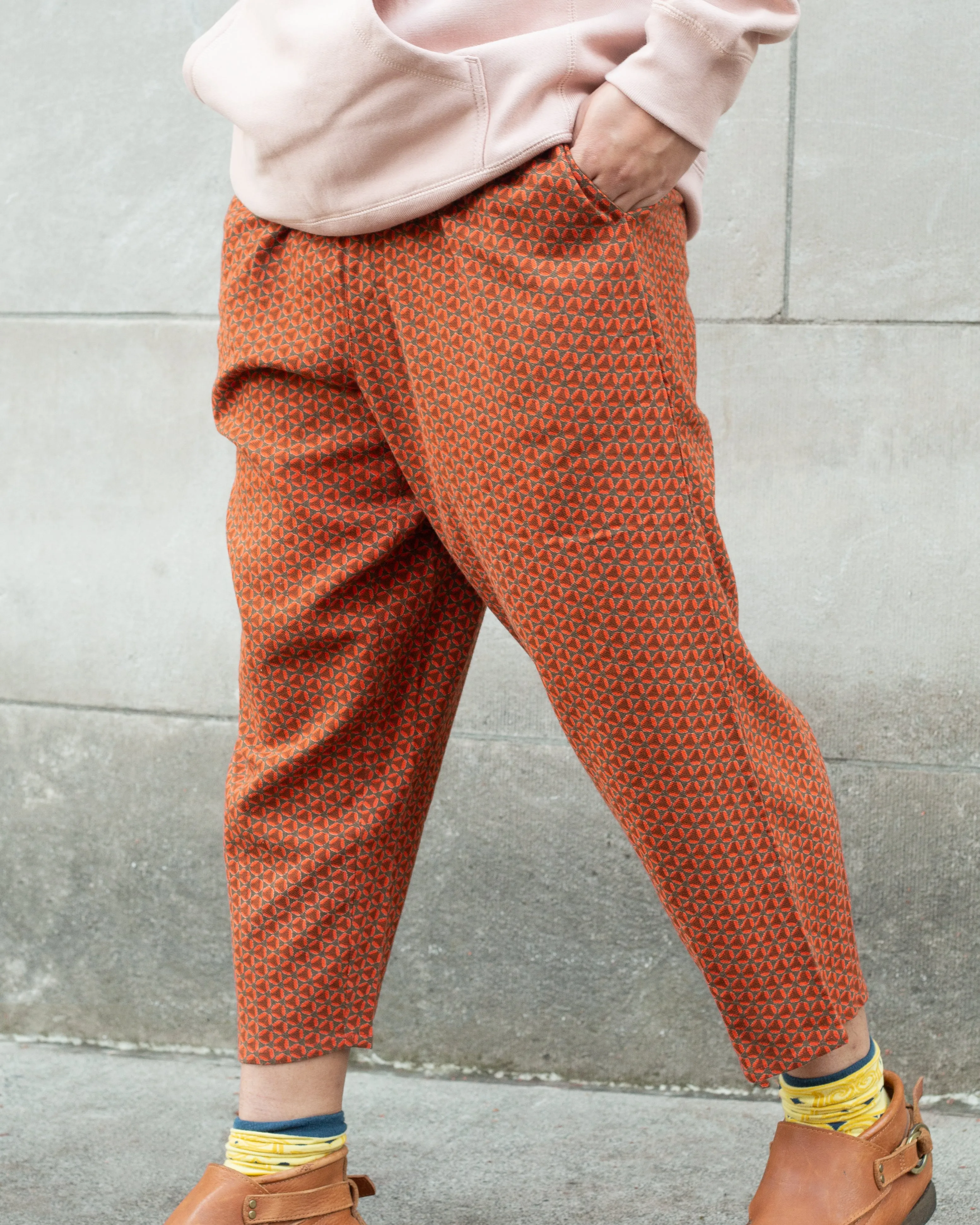 Wa-Modern Drawstring Pants, Orange Circle Pattern sold by Kiriko