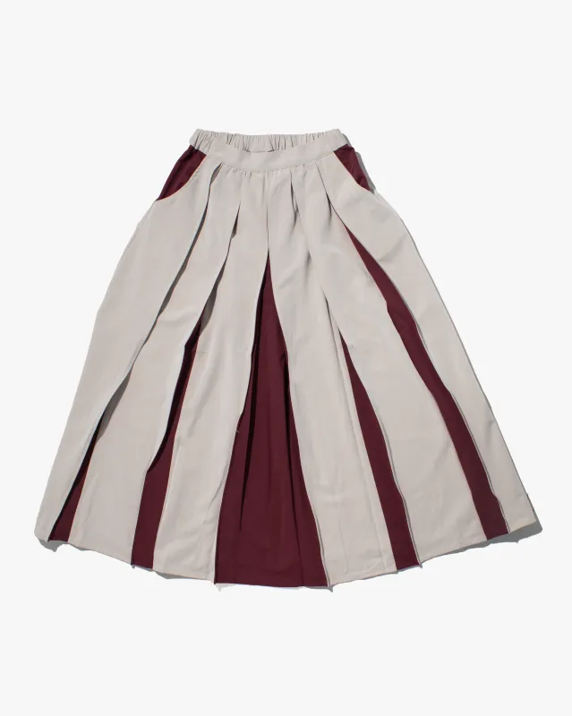 Wa-Modern Pleated Skirt, White and Maroon sold by Kiriko
