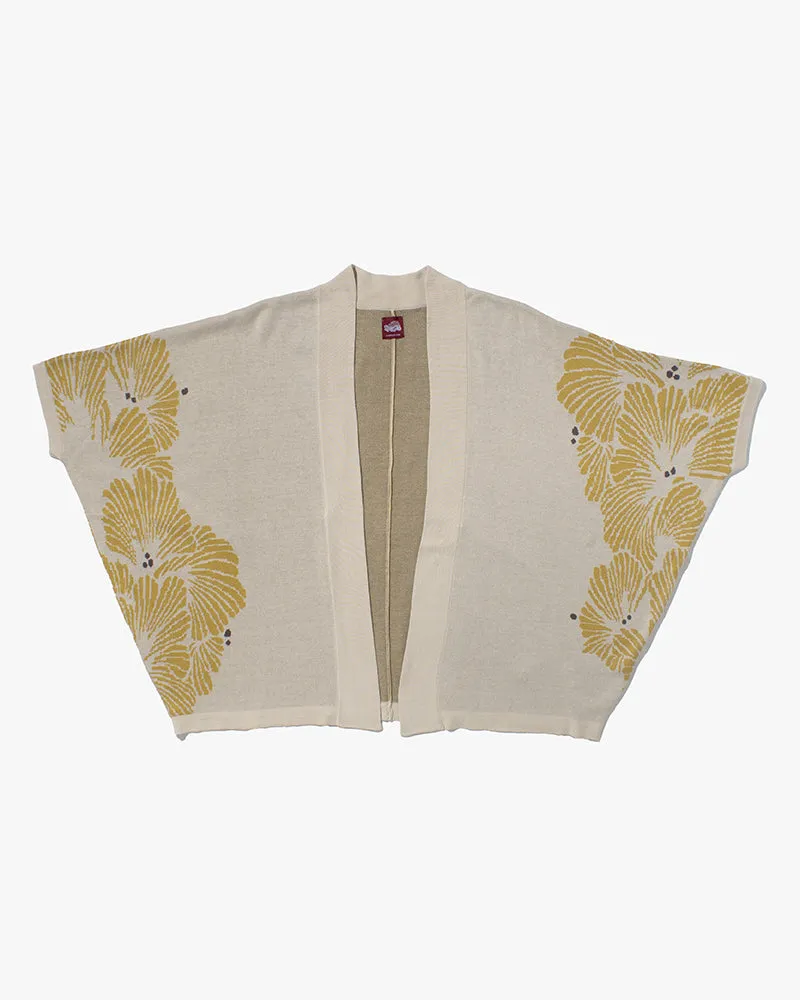 Wa-Modern, Cardigan Haori, Cream with Yellow Ginkgo Leaves sold by Kiriko