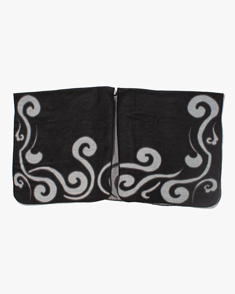 Wa-Modern Poncho, Black and Light Grey Swirl sold by Kiriko