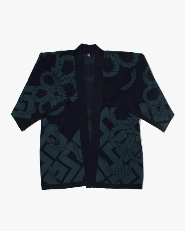 Wa-Modern, Cardigan Robe, Indigo with Teal Nawa sold by Kiriko