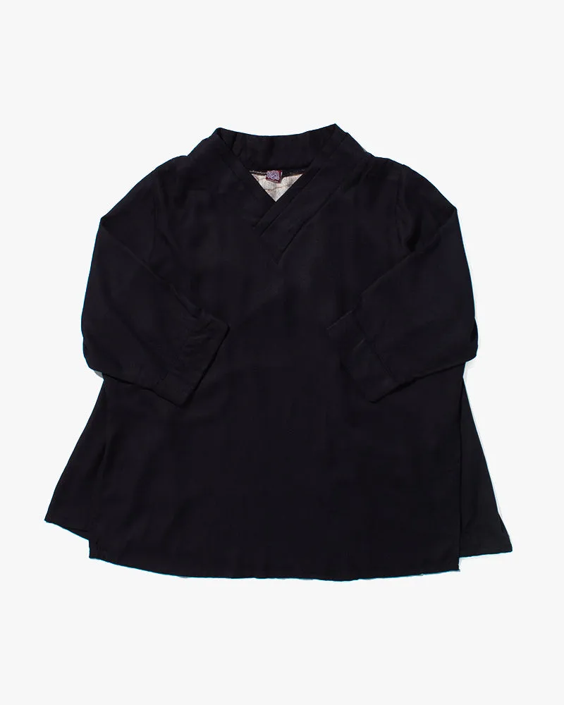 Wa-Modern Layered Tunic, Black with Multi Color Chrysanthemum sold by Kiriko