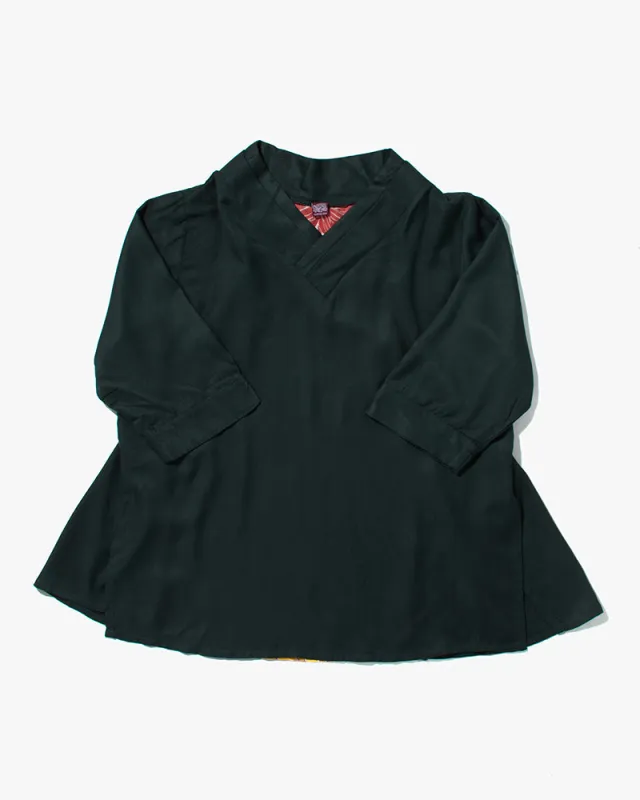 Wa-Modern Layered Tunic, Forest Green with Multi Color Chrysanthemum sold by Kiriko