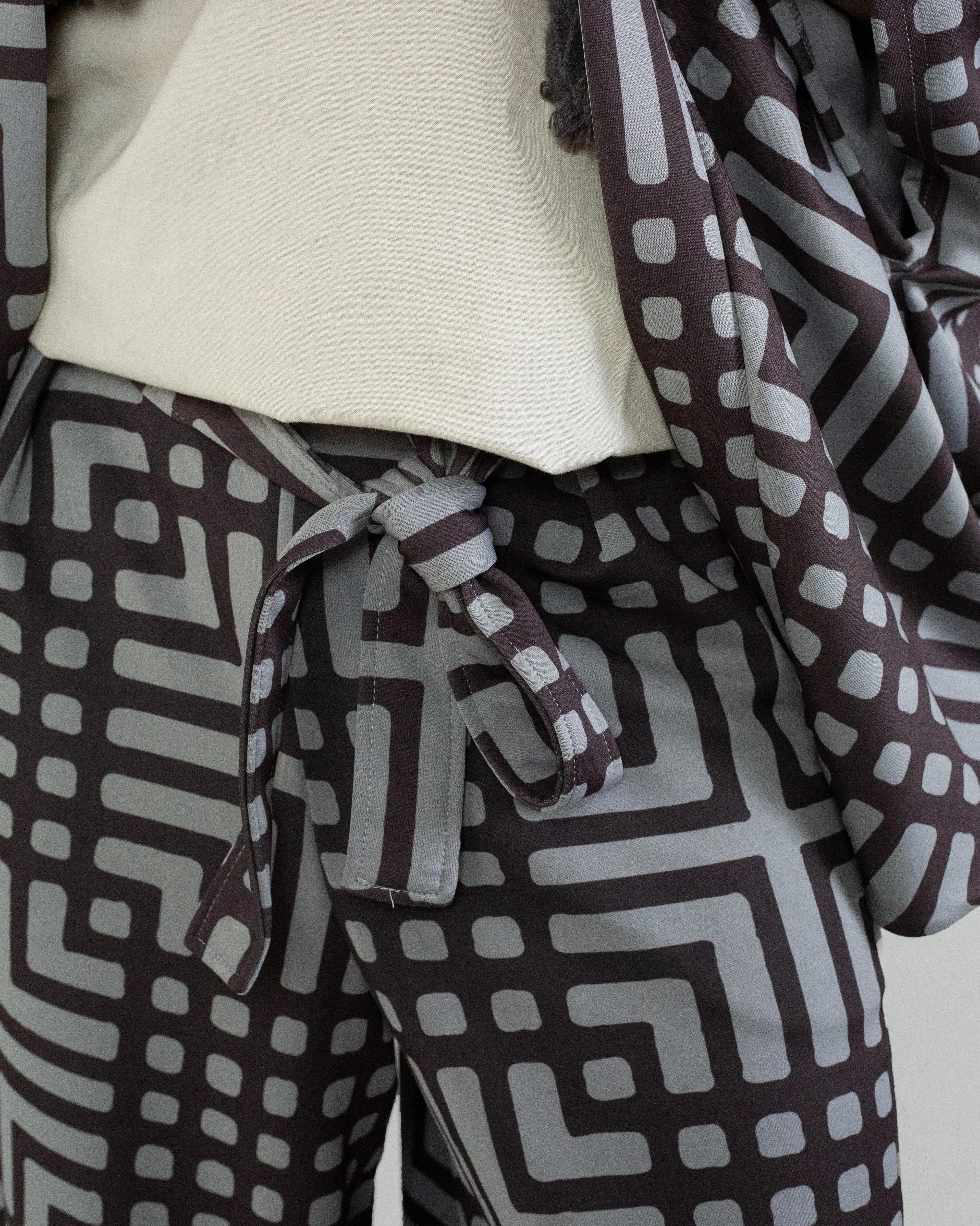 Wa-Modern Wide Pants, Grey with Brown Koushi Pattern sold by Kiriko product image thumbnail 3