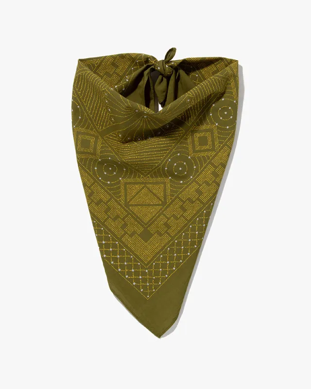 Kiriko Original Screen Printed, Custom-Dyed Bandana, Pendant Circle - Green sold by Kiriko