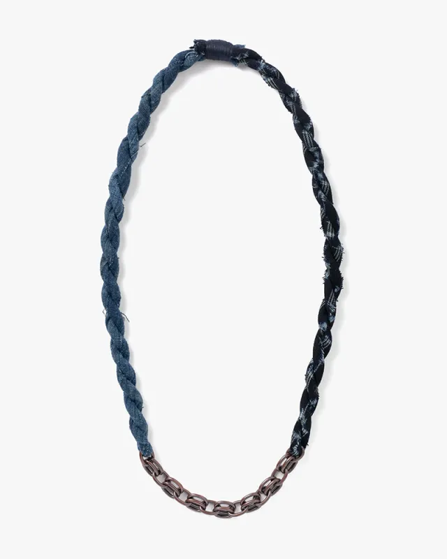Boet x Kiriko Necklace, Two-Tone Dark Indigo with Light Blue Kasuri sold by Kiriko