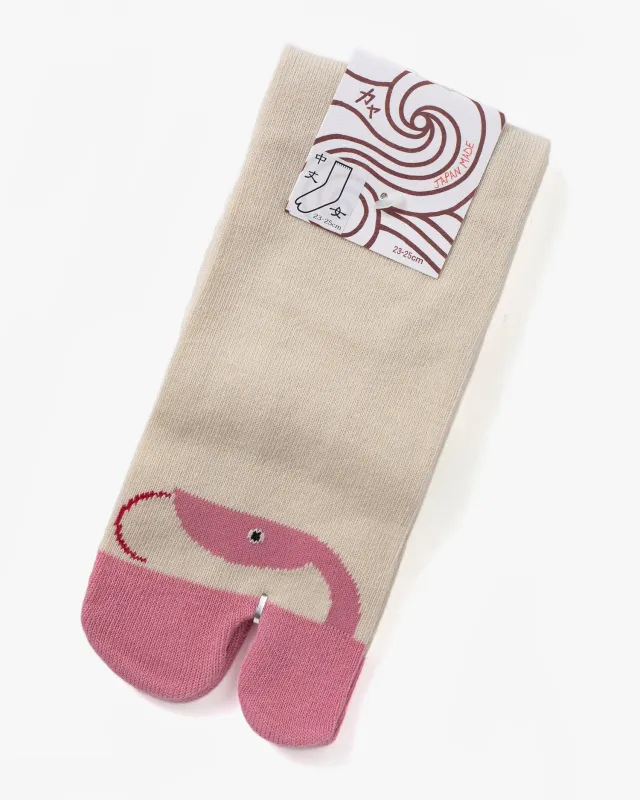 Wa Modern, Tabi Socks, Crew, Ivory with Pink Snake (S/M) sold by Kiriko