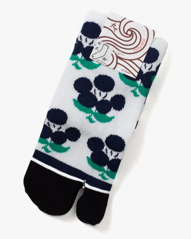 Wa Modern, Tabi Socks, Crew, White with Indigo Abstract Flowers (S/M) sold by Kiriko