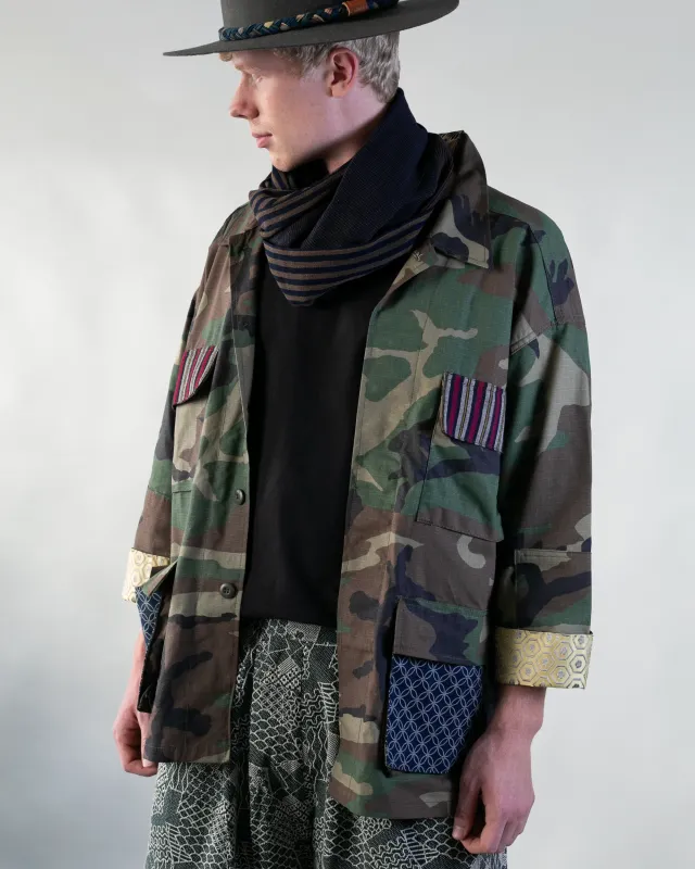 Kiriko Custom Military Jacket, Camo Patched, Multi-Color Shima and Shippou sold by Kiriko