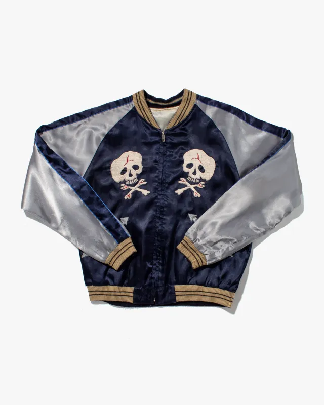 Japanese Repro Reversible Souvenir Jacket, Toyo Enterprises, Dark Blue with White Skull - S sold by Kiriko