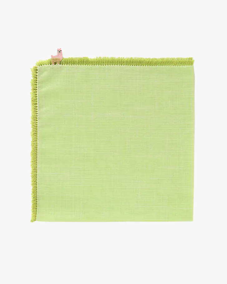 Japanese Handkerchief, Fringed, Green with Pink Llama sold by Kiriko product image thumbnail 2
