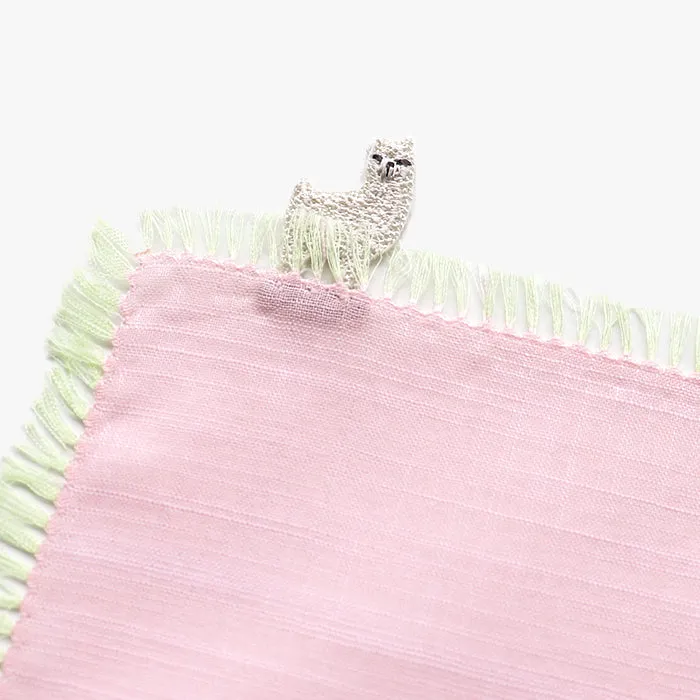 Japanese Handkerchief, Fringed, Pink with White Llama sold by Kiriko product image thumbnail 2