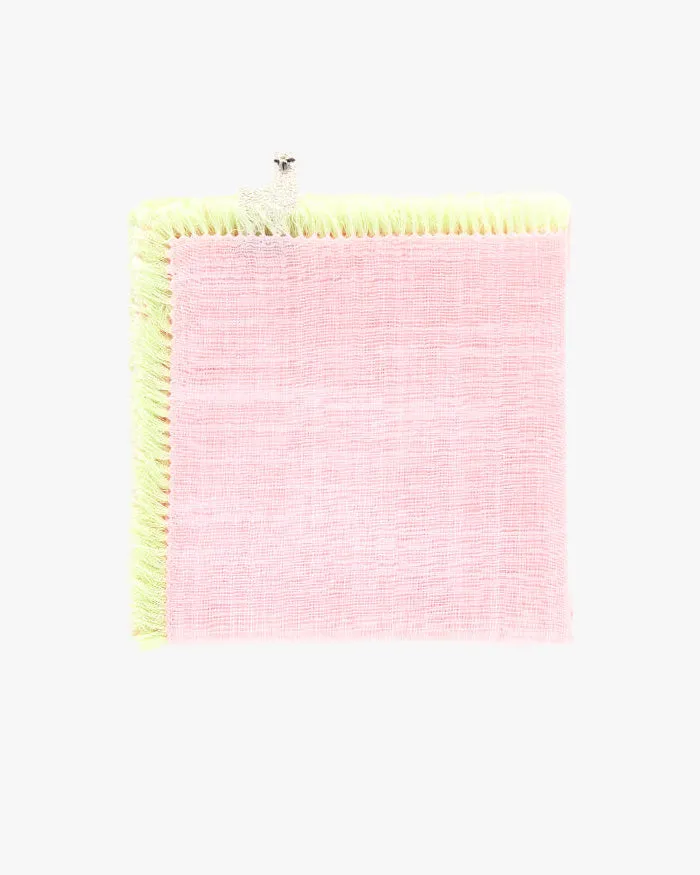 Japanese Handkerchief, Fringed, Pink with White Llama sold by Kiriko